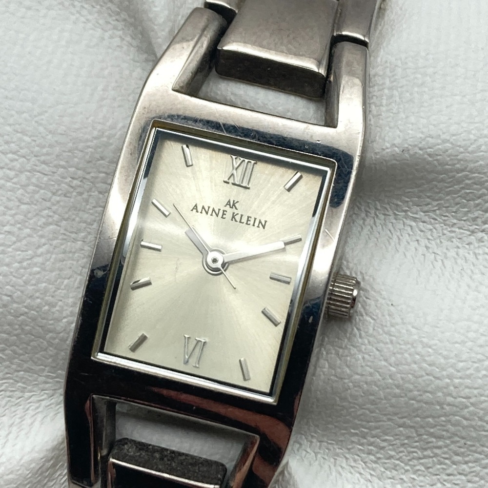 Anne Klein Womens Tank Watch 17mm Silver Tone Rectangle New Battery SMALL 5.75"
